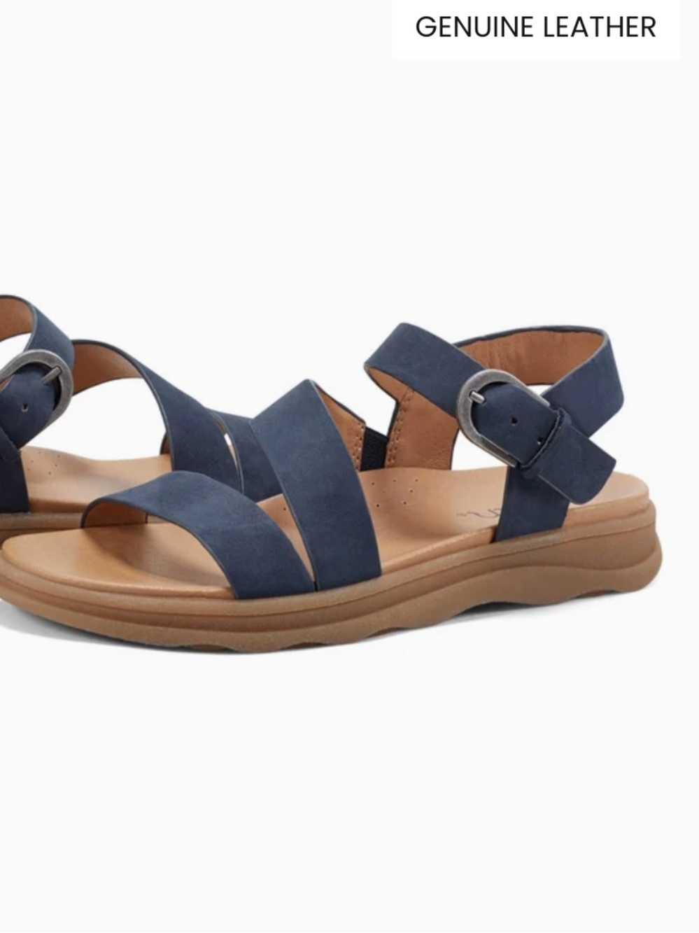 LN Earth Comfort Strap Women's Leather Sandals in Navy Blue - Sz 9